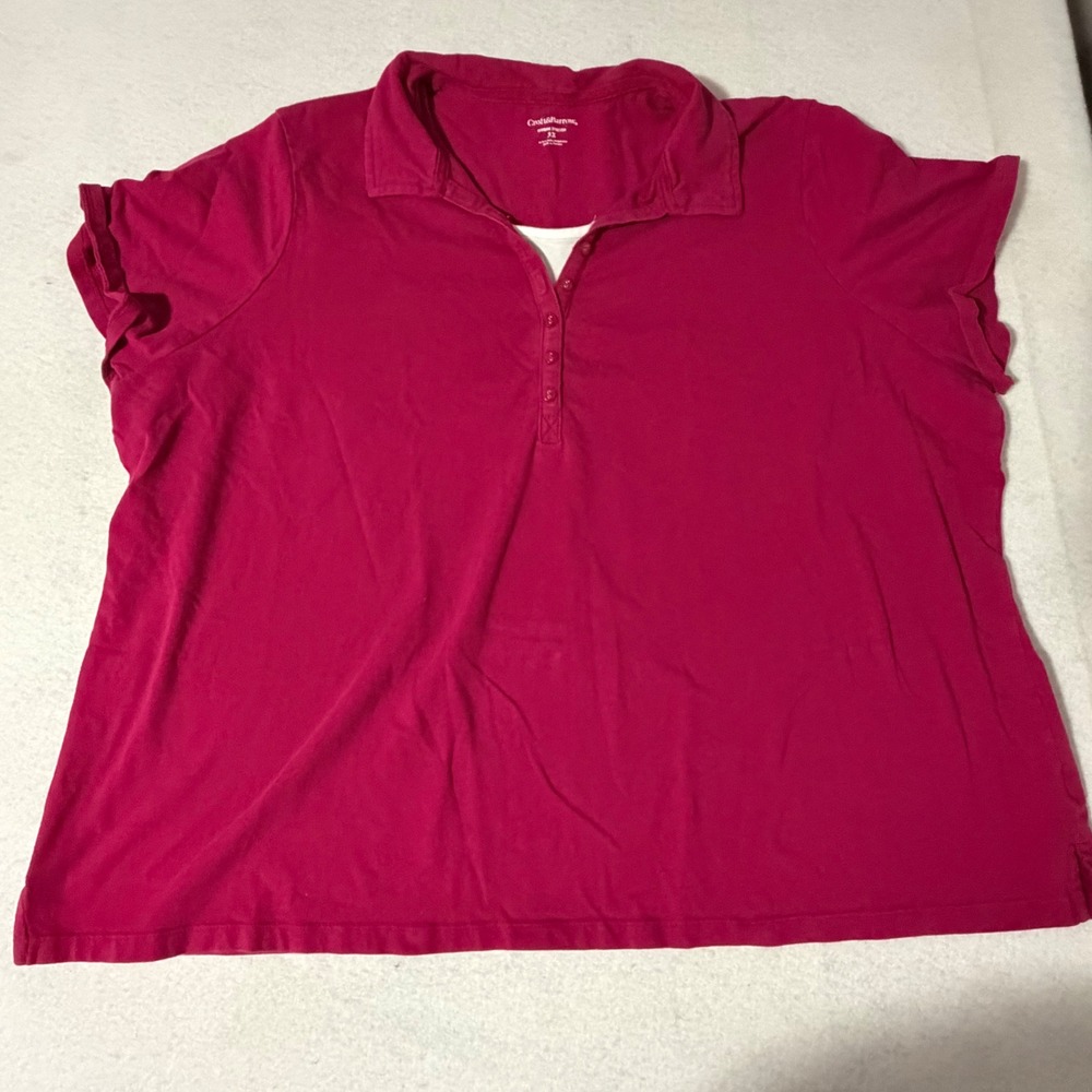 Croft & Barrow Womens 3X Pink Short Sleeve Stretch Cotton Polo Henley Shirt